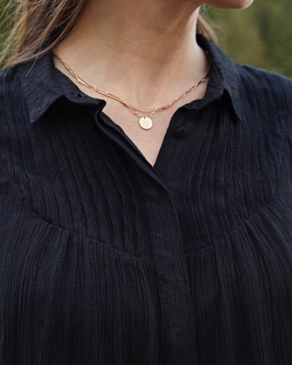 Chemisier à empiècement plissé en viscose jacquard noir