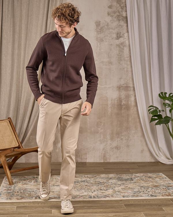Cardigan zippé col montant beige