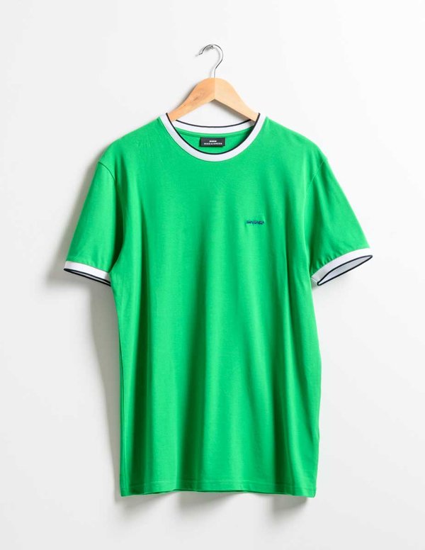 T-shirt uni col et manches contraste en coton vert