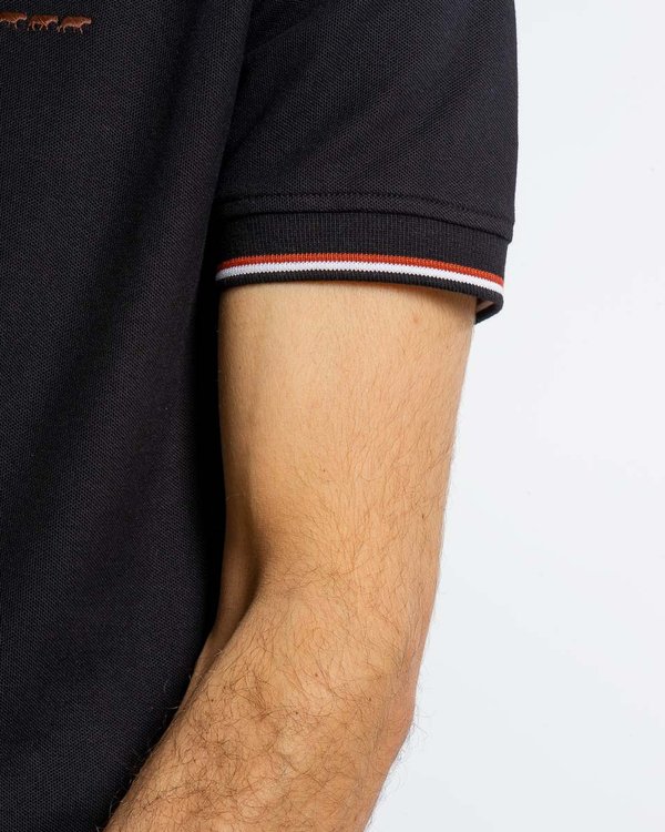 Polo manches courtes détails tricolores en coton noir Polo manches courtes détails tricolores en coton noir
