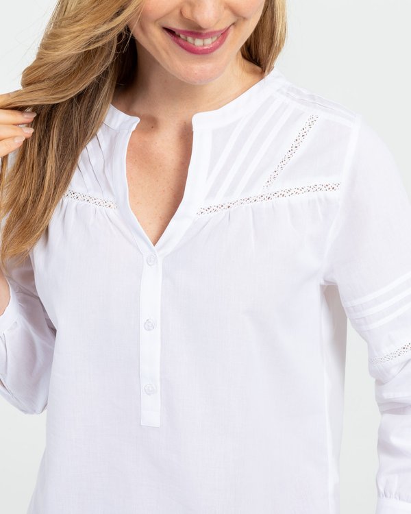 Blouse bohème à manches longues en coton blanc