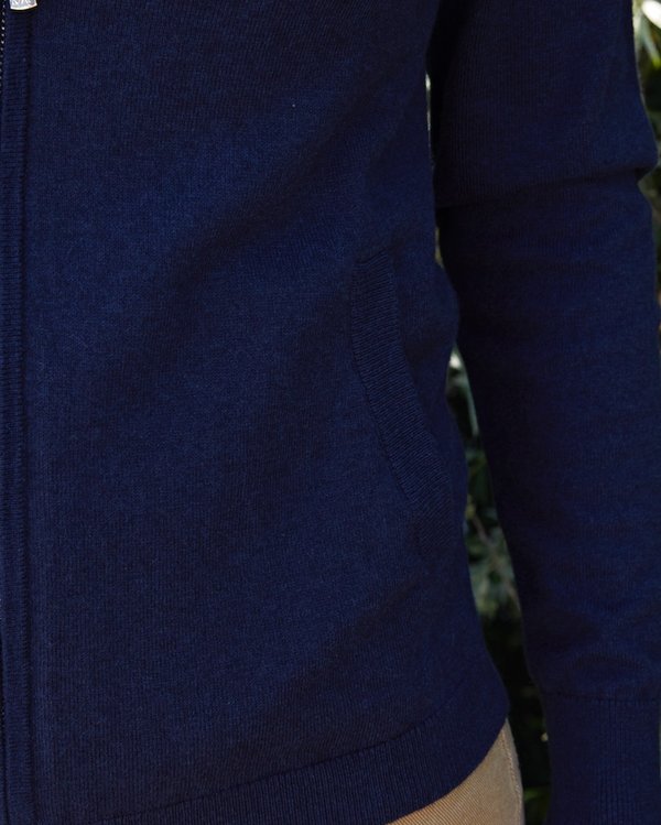 Cardigan à capuche confort en coton et cachemire bleu