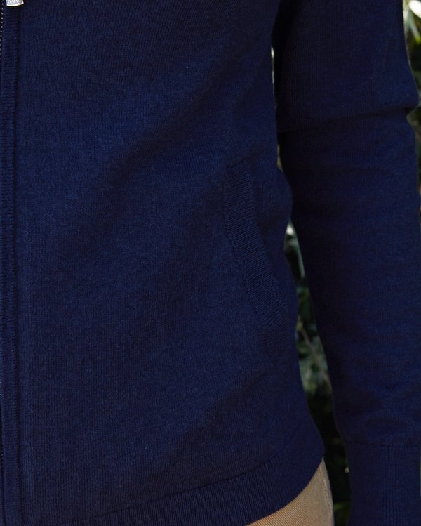 Cardigan à capuche confort en coton et cachemire bleu Cardigan à capuche confort en coton et cachemire bleu