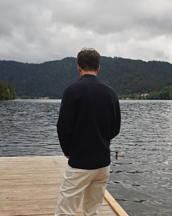 Cardigan uni Victor col zippé 50% Laine mérinos bleu Cardigan uni Victor col zippé 50% Laine mérinos bleu