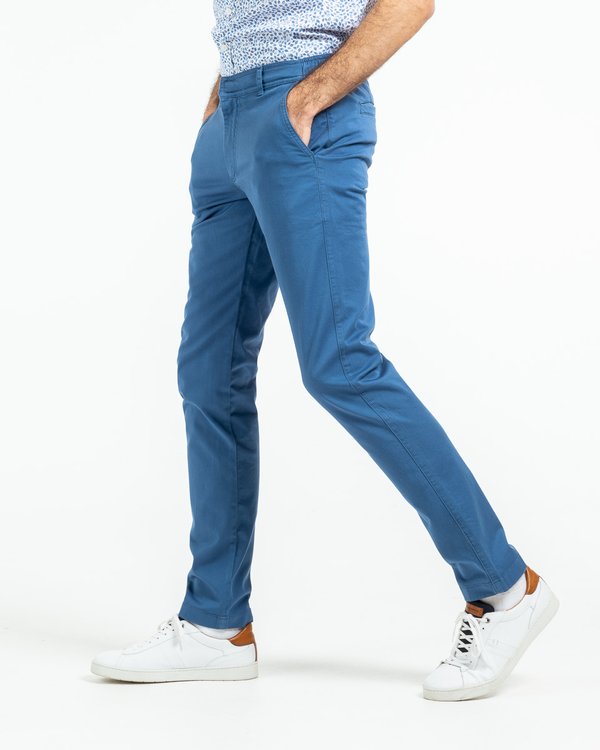 Pantalon chino Lucas uni taille élastique en coton bleu