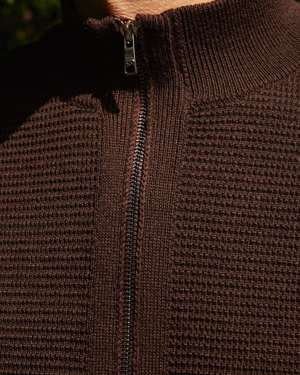 Cardigan manches longues maille vanisée 50% Mérinos marron