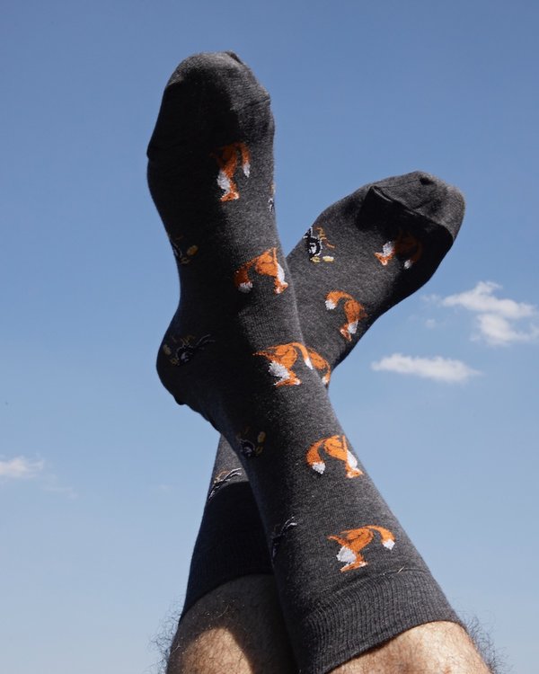 Chaussettes à motifs renards en coton gris