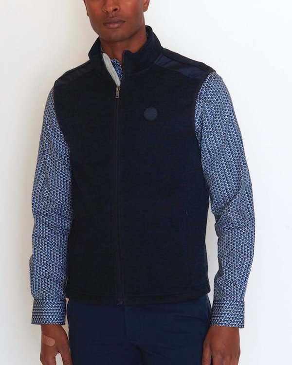 Gilet polaire sans manches coupe droite col camionneur bleu Gilet polaire sans manches coupe droite col camionneur bleu