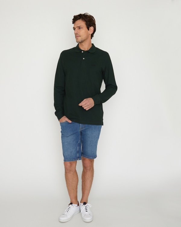 Polo regular fit Robin uni à manches longues vert Polo regular fit Robin uni à manches longues vert
