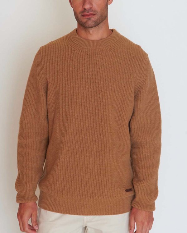 Pull à col rond uni manches longues casual chic en fil italien beige Pull à col rond uni manches longues casual chic en fil italien beige