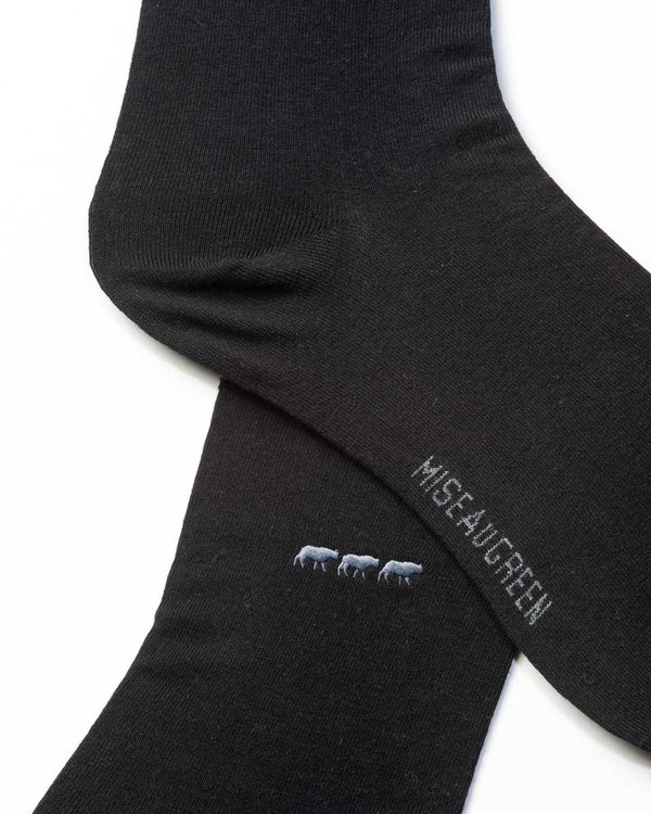 Chaussettes unies broderie 3 vaches noir