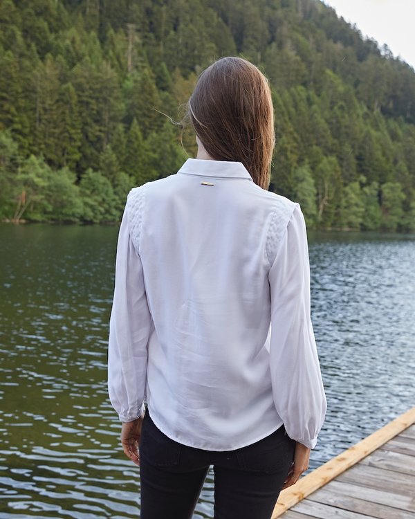 Chemisier classique uni à manches longues en viscose blanc Chemisier classique uni à manches longues en viscose blanc