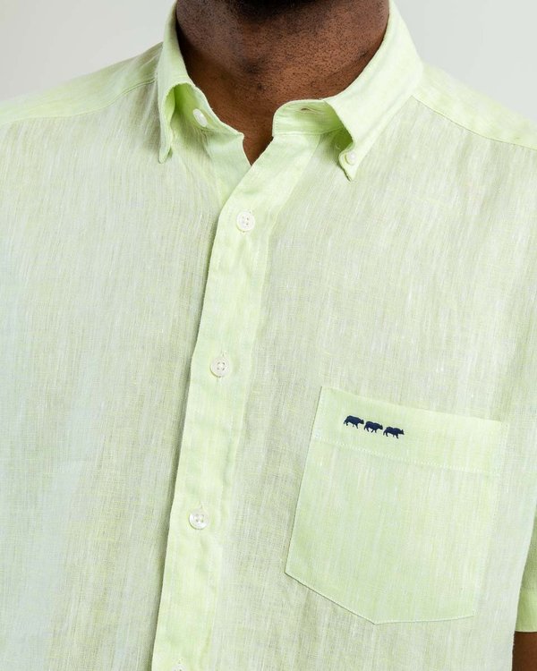Chemise en lin regular fit unie à manches courtes vert Chemise en lin regular fit unie à manches courtes vert