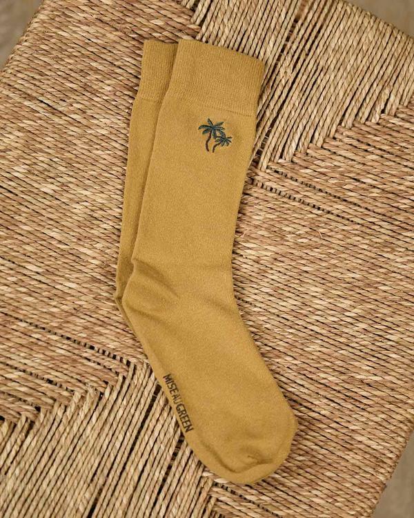 Chaussettes broderie palmier beige