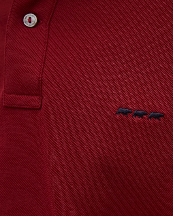 Polo bicolore à manches longues regular fit en coton rouge