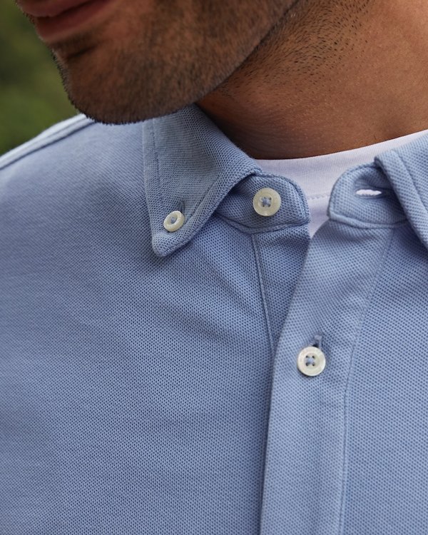Chemise manches longues cintrée en coton piqué bleu