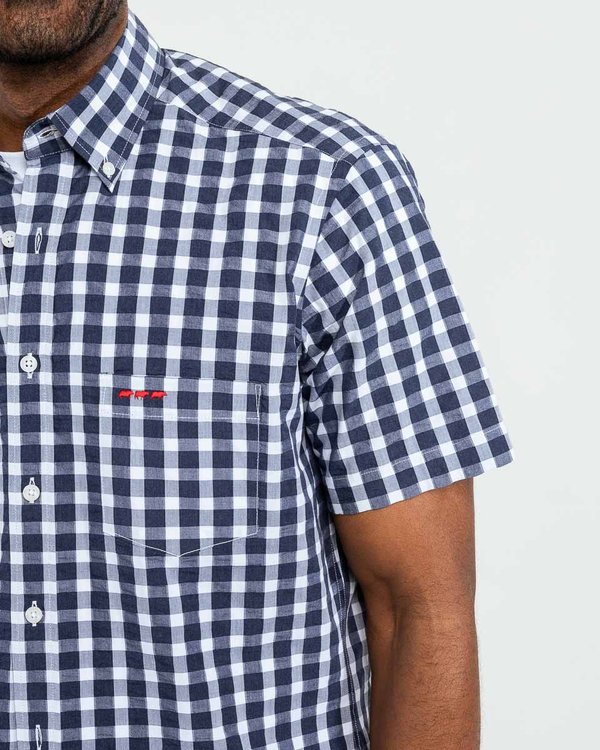 Chemise à carreaux vichy manches courtes en coton bleu
