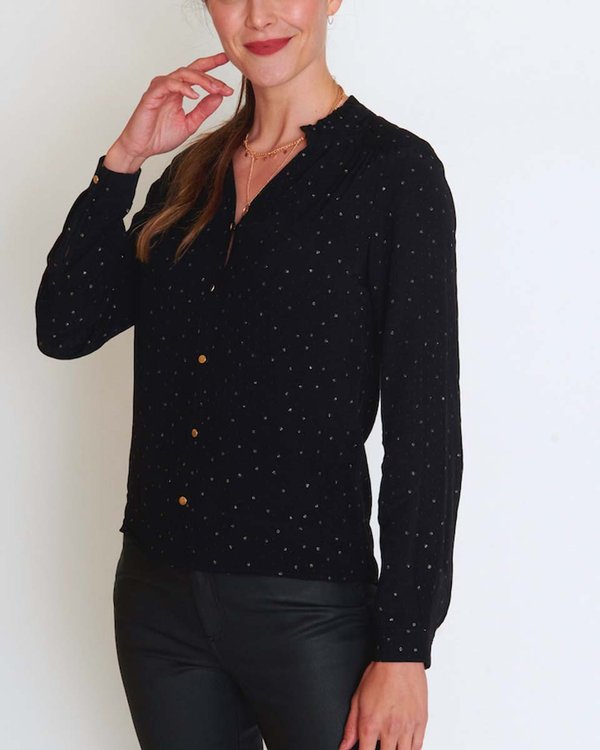 Chemisier festif plumetis en viscose noir Chemisier festif plumetis en viscose noir