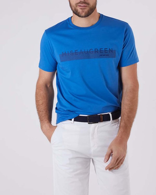 T-shirt cintré manches courtes bandeau poitrine bleu
