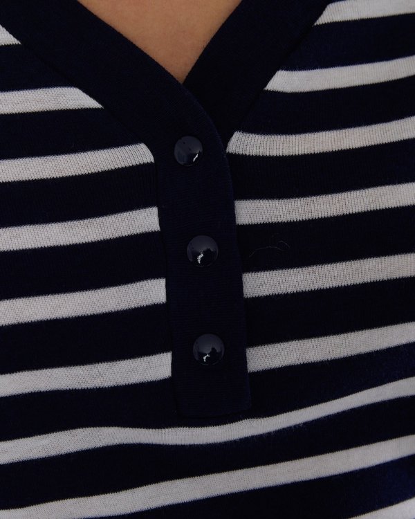 T-shirt manches longues col V boutonné à rayures bleu