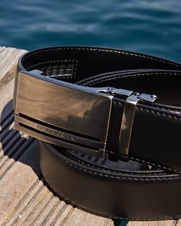 Ceinture en cuir lisse trois vaches noir