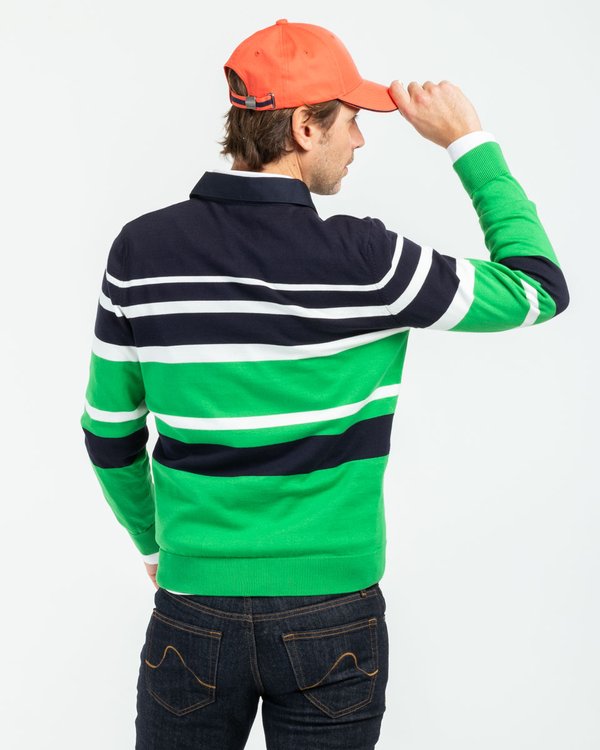 Pull rayé col polo coton issu de l'agriculture biologique vert