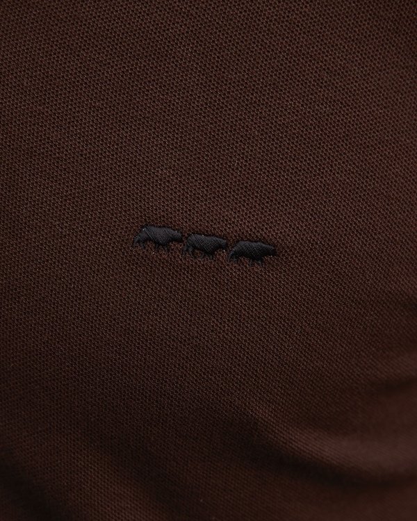 Polo bicolore à manches longues regular fit en coton marron
