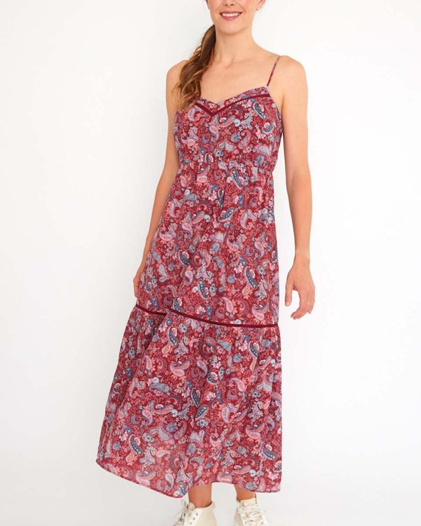 Robe longue imprimée à motifs cachemire en coton rouge Robe longue imprimée à motifs cachemire en coton rouge