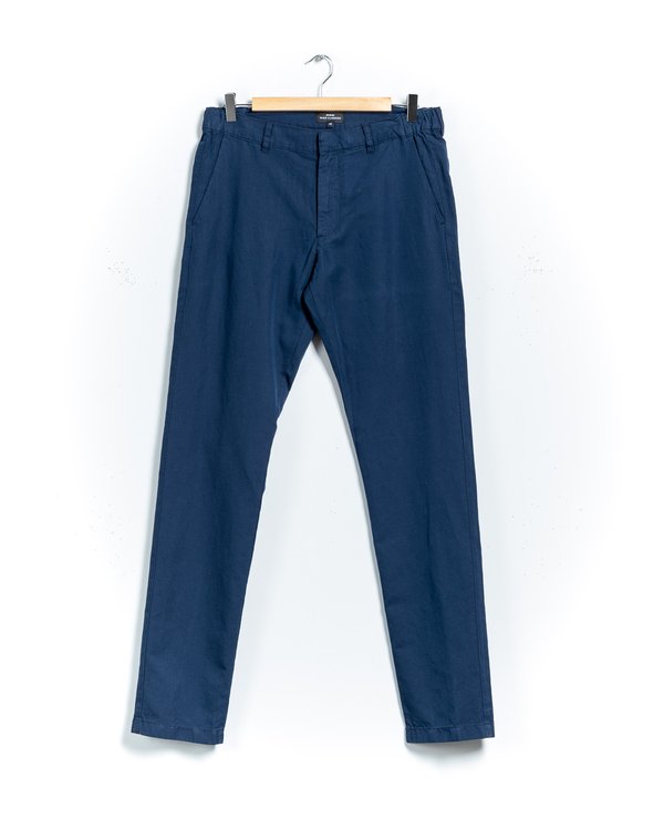 Pantalon chino fluide modern fit uni en coton et lin bleu