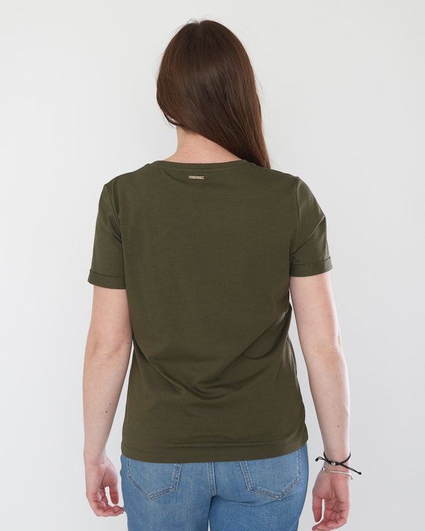 T-shirt manches courtes col brodé uni vert