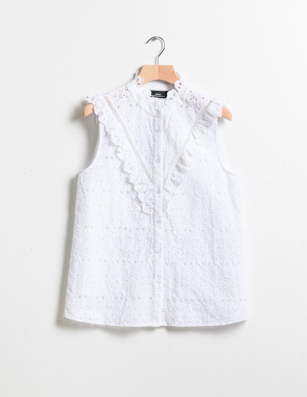 Top sans manches broderie anglaise en coton blanc Top sans manches broderie anglaise en coton blanc
