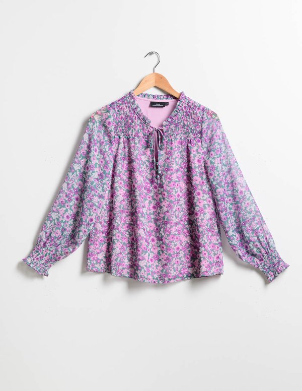 Blouse imprimée fleurie manches longues col V vert Blouse imprimée fleurie manches longues col V vert