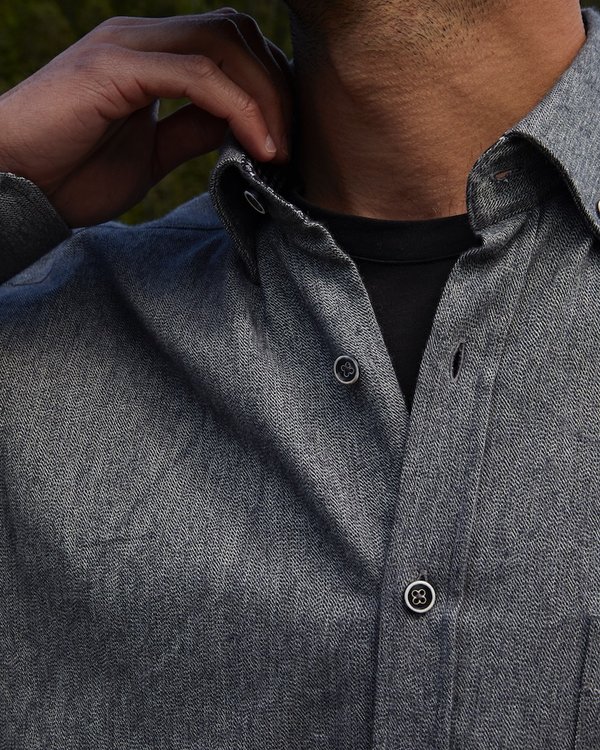 Chemise confort manches longues unie en coton gris Chemise confort manches longues unie en coton gris