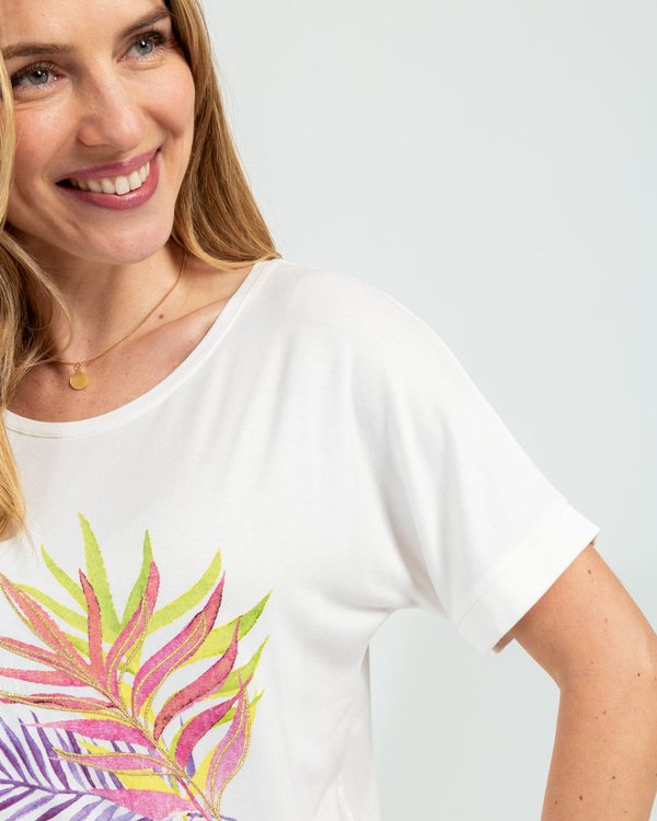 T-shirt manches courtes sérigraphie feuillages blanc T-shirt manches courtes sérigraphie feuillages blanc