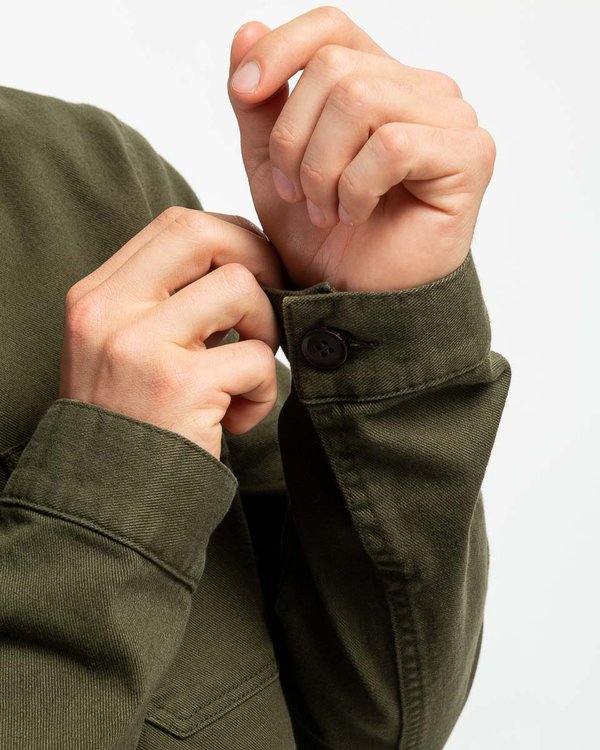 Veste peintre unie broderie 3 vaches en coton vert
