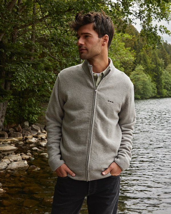 Cardigan uni Eliot col montant zippé en maille à poches gris Cardigan uni Eliot col montant zippé en maille à poches gris