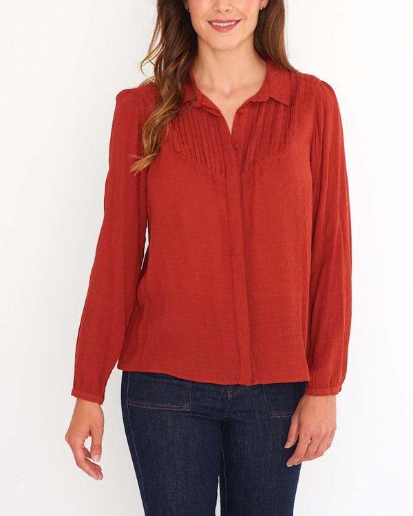 Chemisier à empiècement plissé en viscose jacquard Chemisier à empiècement plissé en viscose jacquard