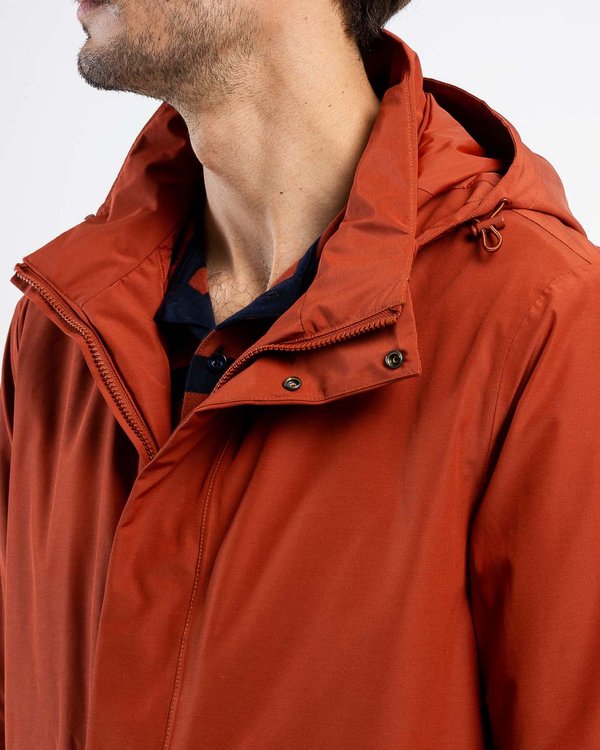 Parka longue rembourrée confort anti-transpirante capuche amovible rouge Parka longue rembourrée confort anti-transpirante capuche amovible rouge