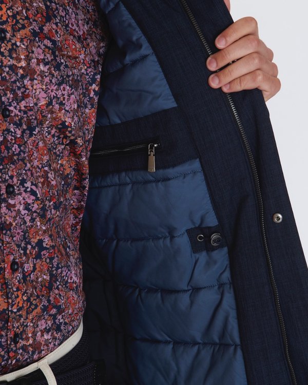 Parka longue unie zippée à capuche bleu Parka longue unie zippée à capuche bleu