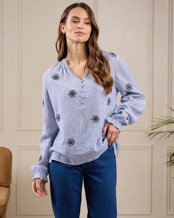 Chemise seersucker Gretel bleu