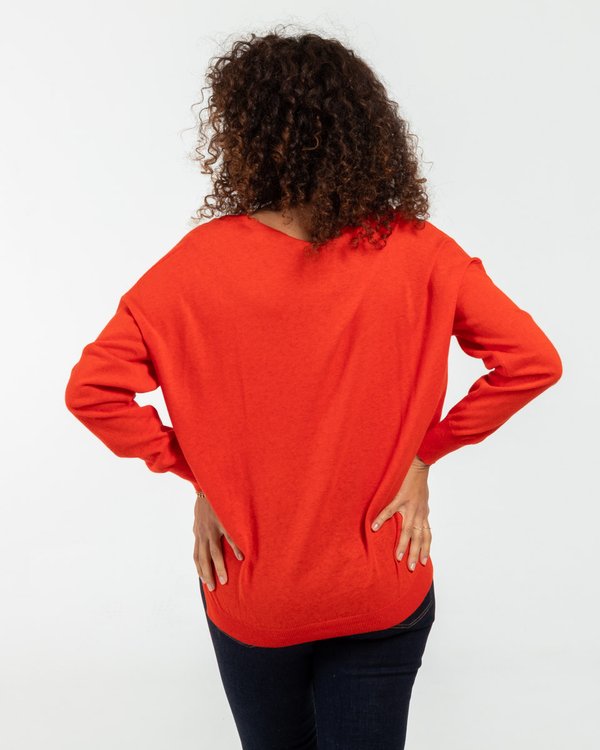 Pull uni col V en coton et lin Pull uni col V en coton et lin
