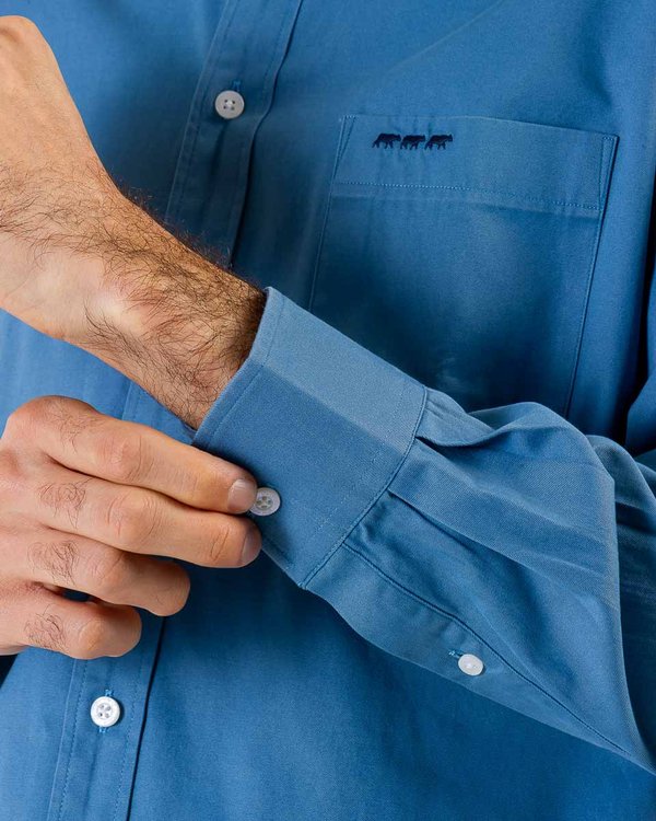 Chemise manches longues gabardine toucher doux 100% coton bleu Chemise manches longues gabardine toucher doux 100% coton bleu