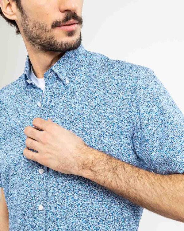 Chemise manches courtes à micro motifs 100% coton blanc Chemise manches courtes à micro motifs 100% coton blanc
