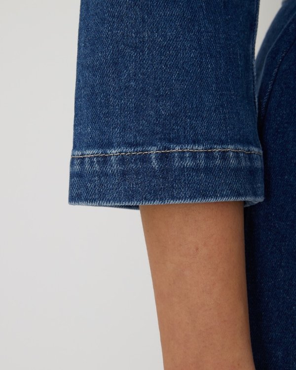 Robe jean boutonnée longueur genou en coton bleu