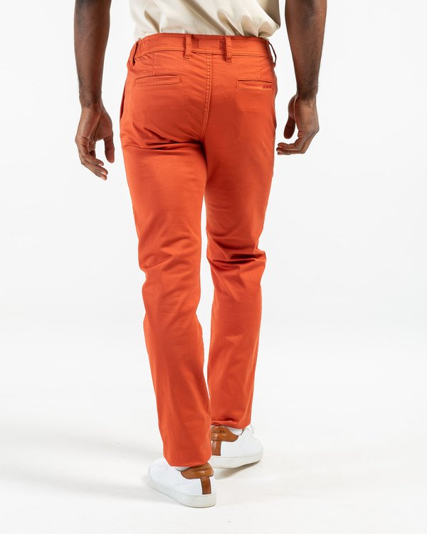 Pantalon chino Lucas uni taille élastique en coton marron