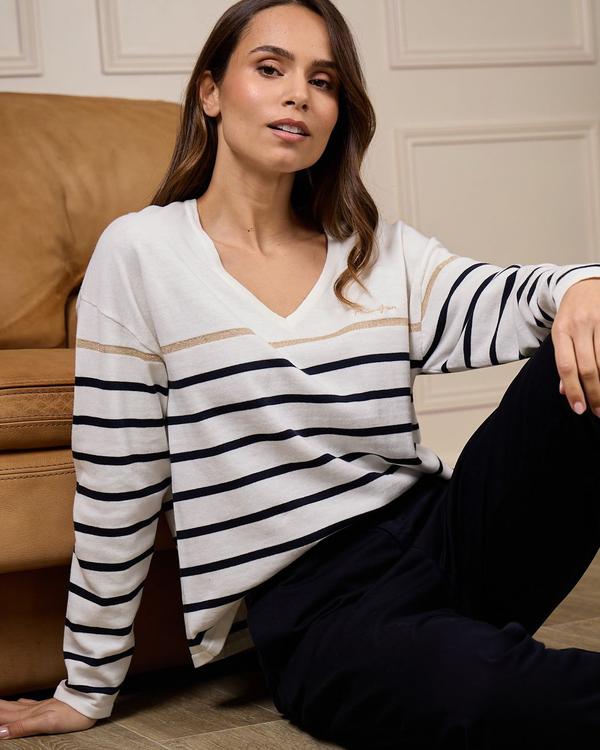 Pull marinière blanc