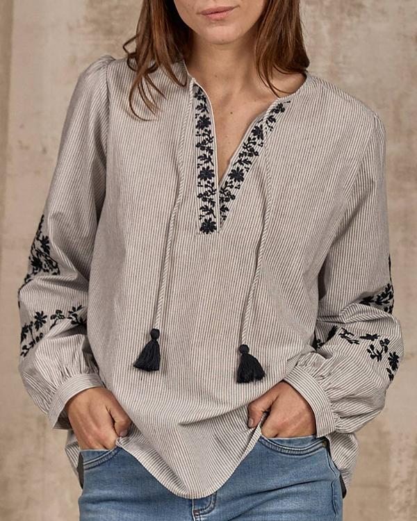 Chemise broderie Dakota bleu