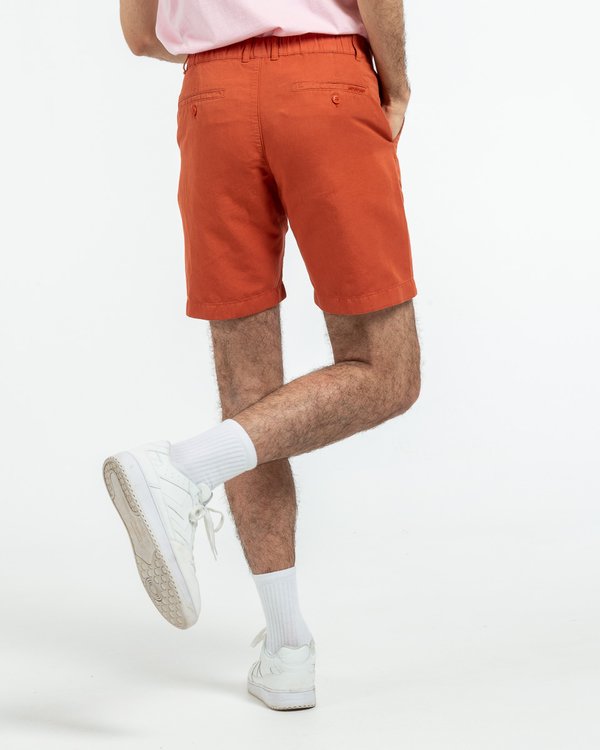 Bermuda coupe chino uni en coton et lin marron