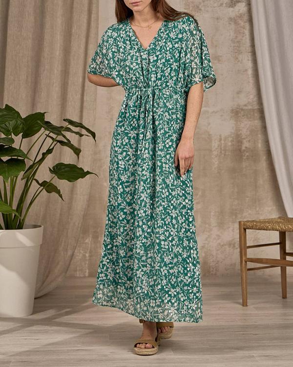 Robe longue imprimée vert