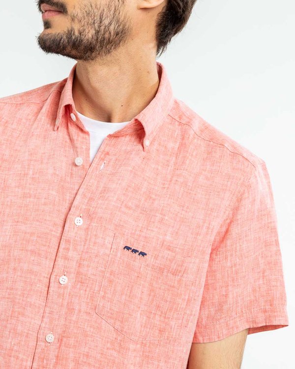 Chemise en lin regular fit unie à manches courtes orange Chemise en lin regular fit unie à manches courtes orange
